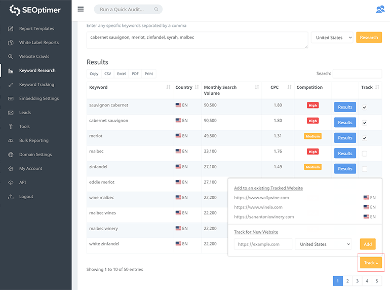 Keyword Research Tracking